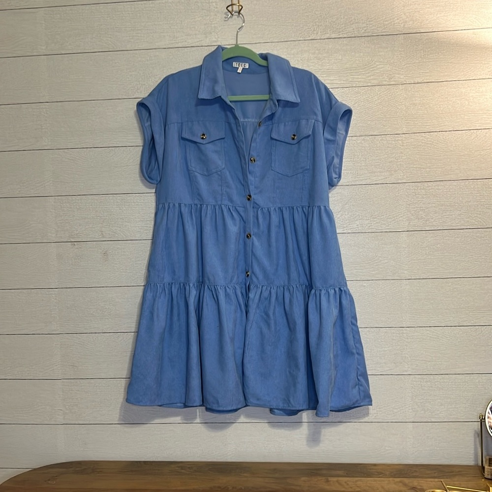 TCEC Blue Corduroy Dress with Pockets